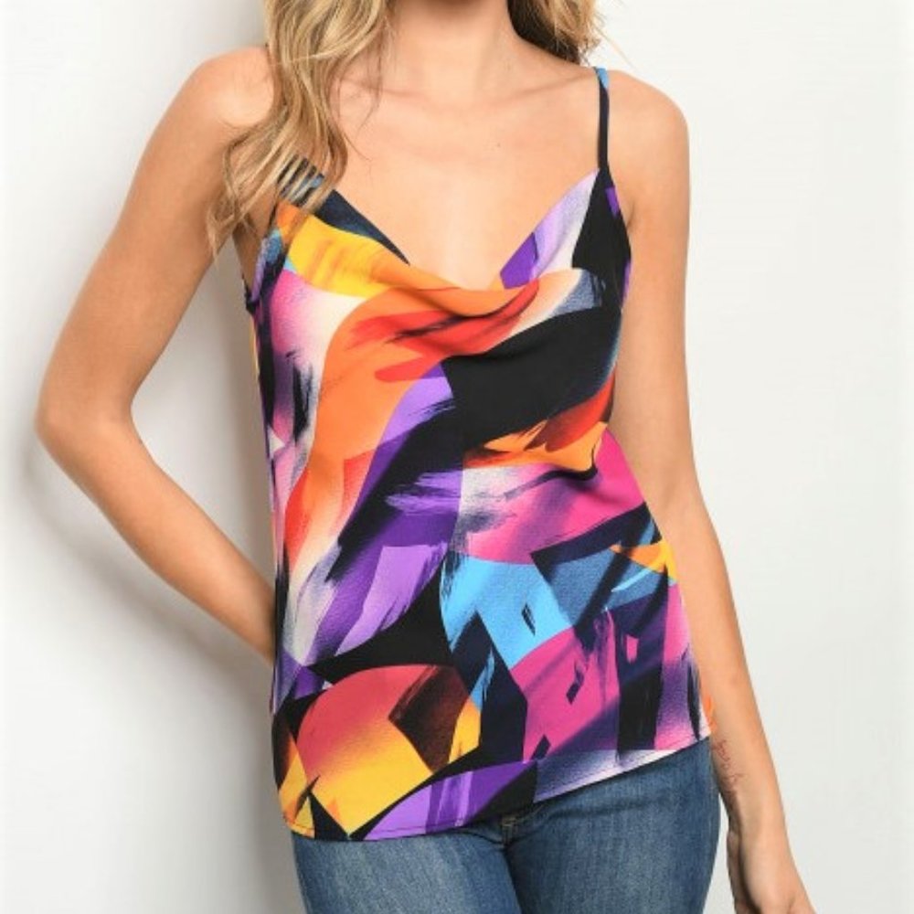 Sleeveless Cowl Neck Multi-Color Tank Top Size S